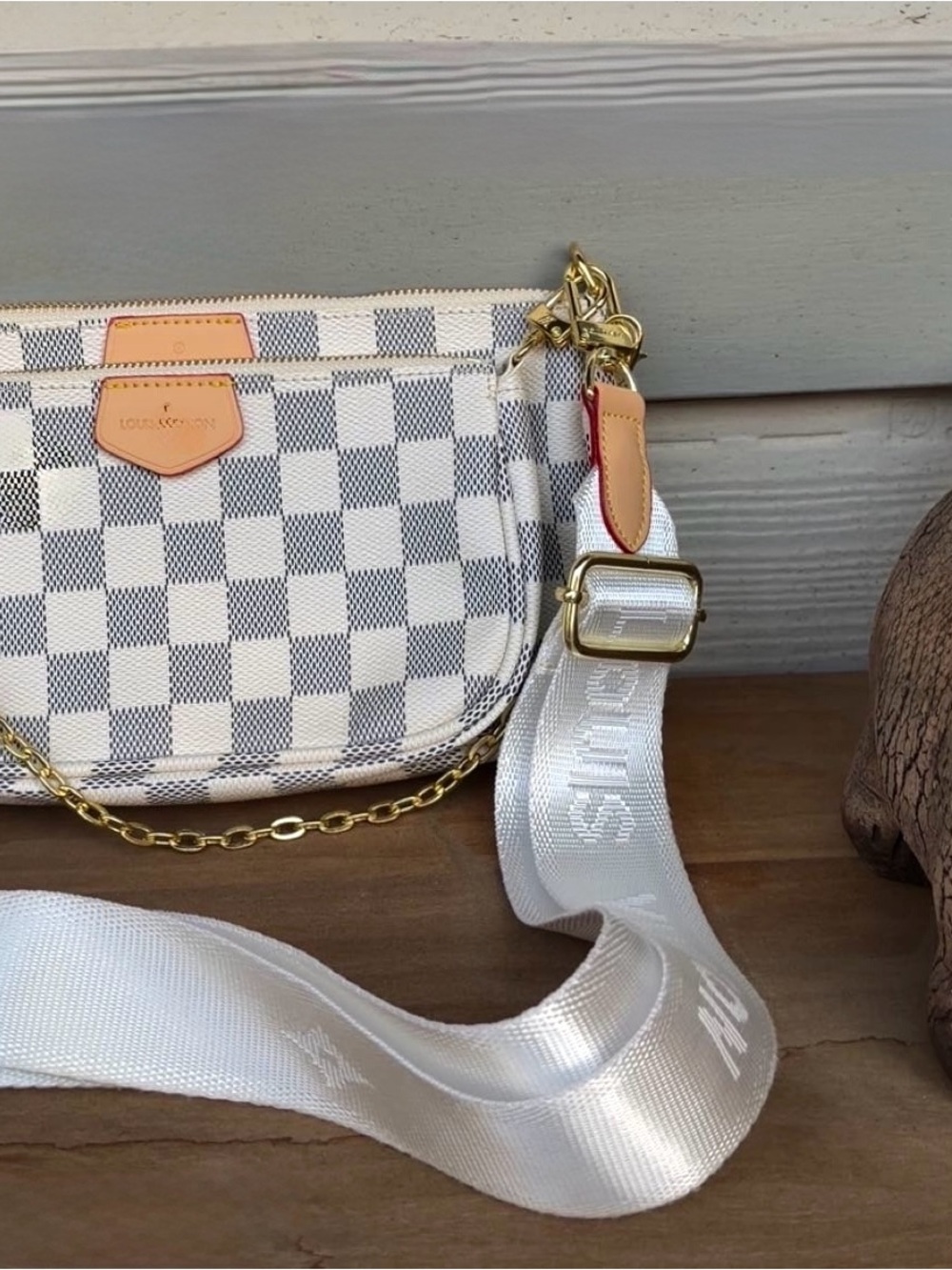 NEW! - Elegant White Checkered Crossbody Bag Set with Coin Pouch